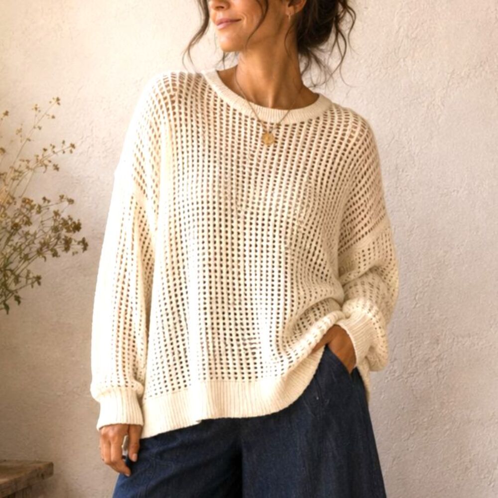 Coastal Crochet Open Stitch Knit Sweater Cotton Beach Pullover Old Navy 3X